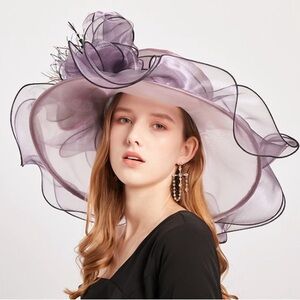 Chic Lavender Wide-Brim Hat with Floral Accent
